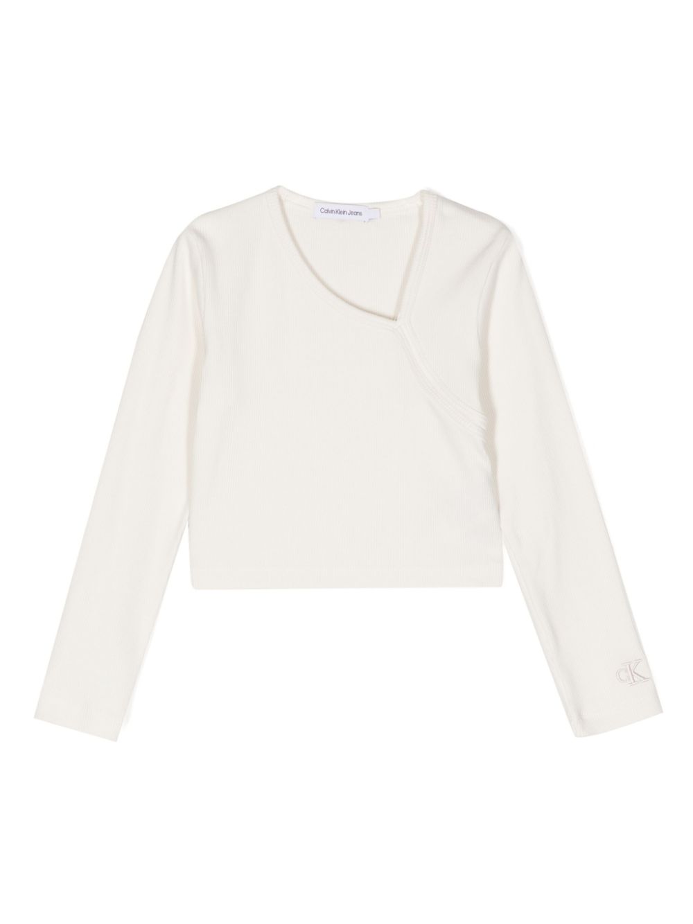 Logo-embroidered asymmetric knit top - YBI White Beige
