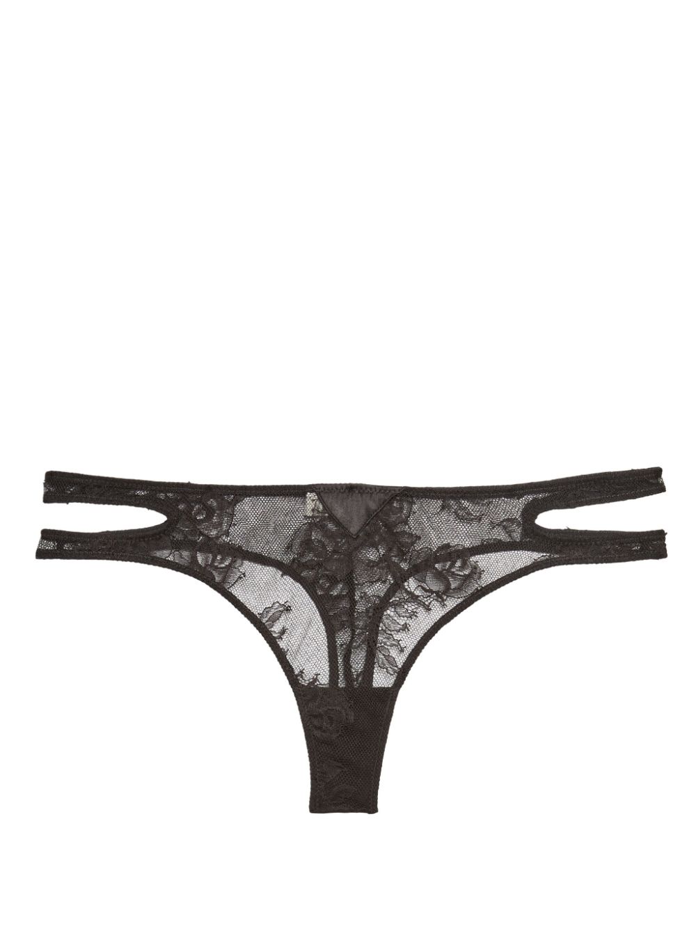 Bouquet lace cotton thong - Black