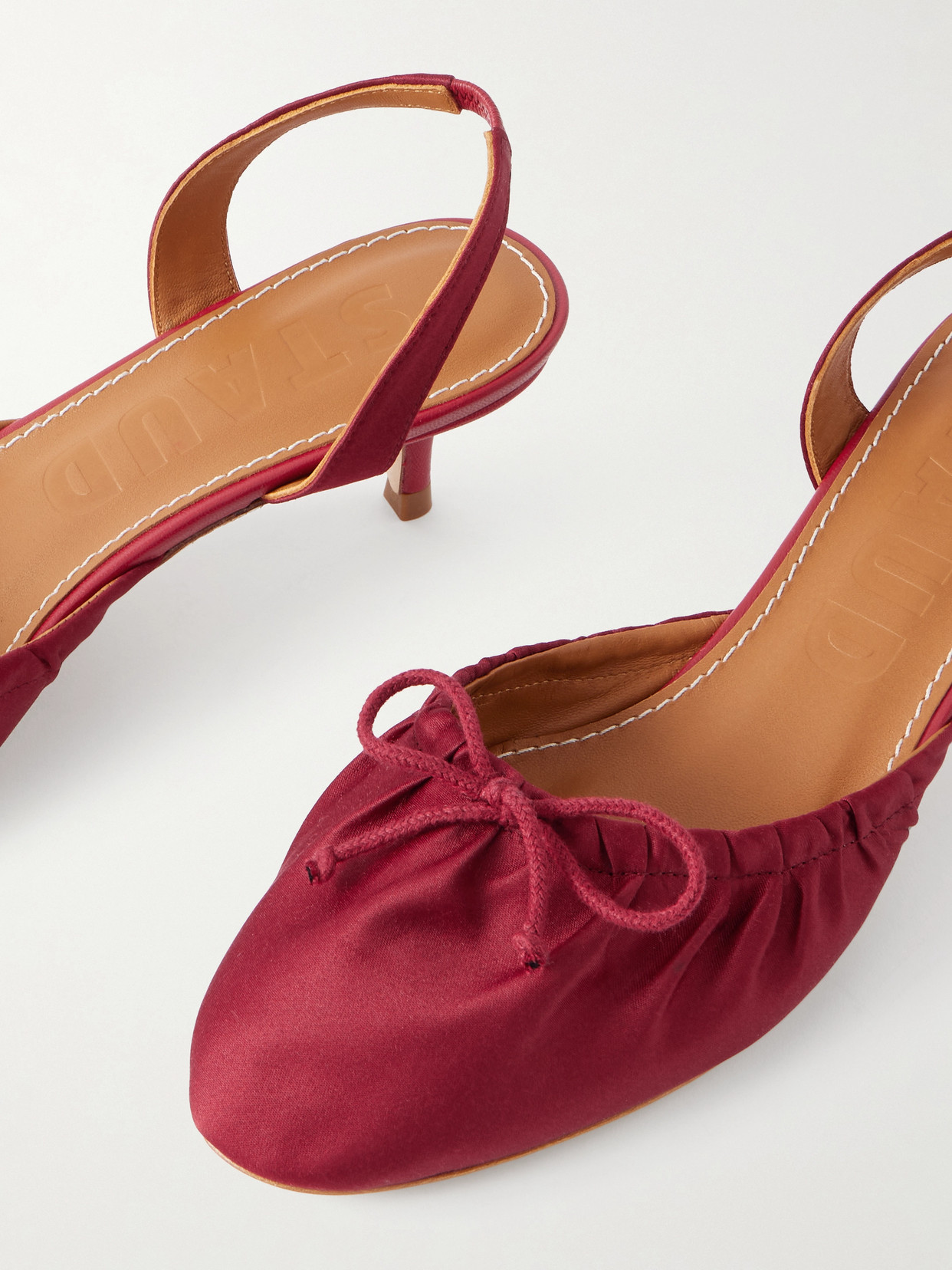 Alba Gathered Satin Slingback Pumps - Burgundy