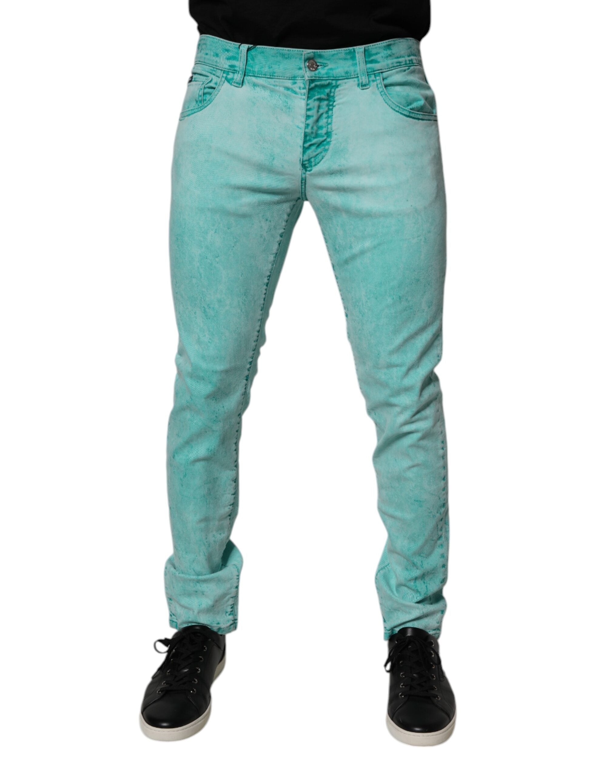 Tie-Dye Skinny Denim Jeans — Green