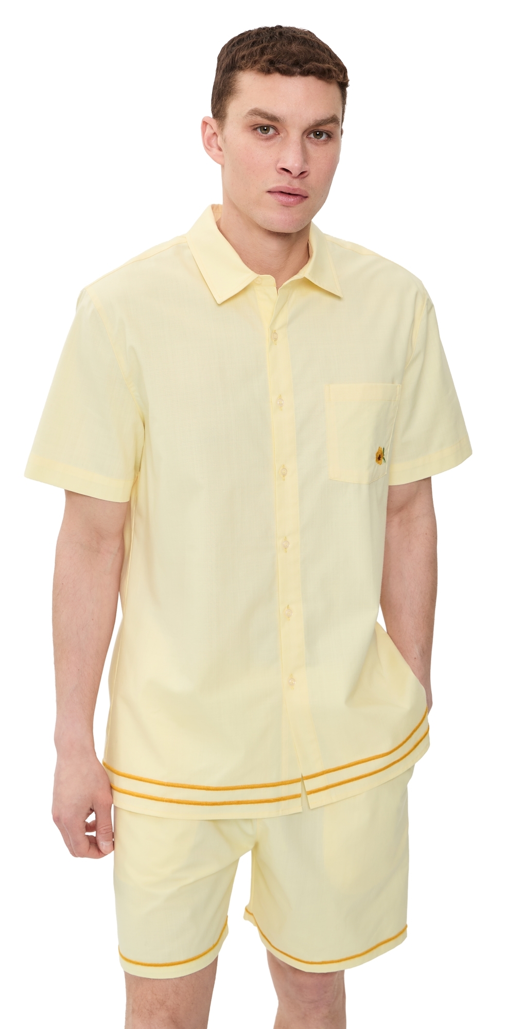 Efe Embroidered Linen Camp Shirt Light Yellow