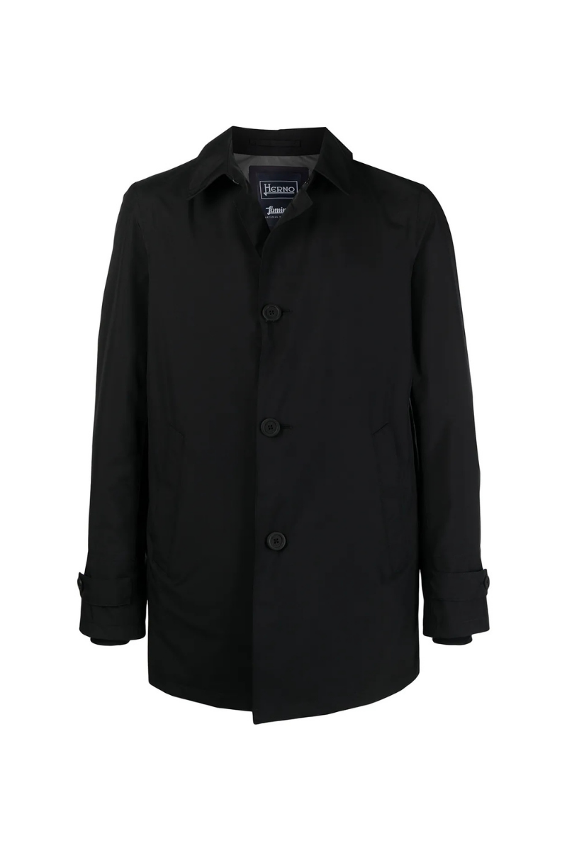 Nylon Button-Front Coat — Black