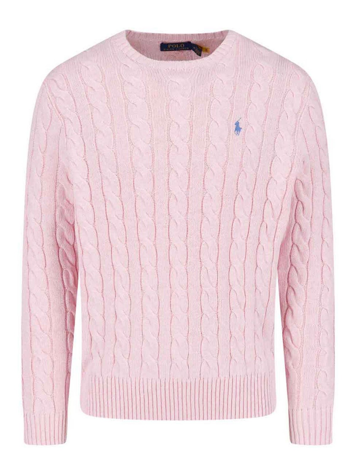 Long Sleeve-Pullover Cable Di Cotone Pink Jersey - Men