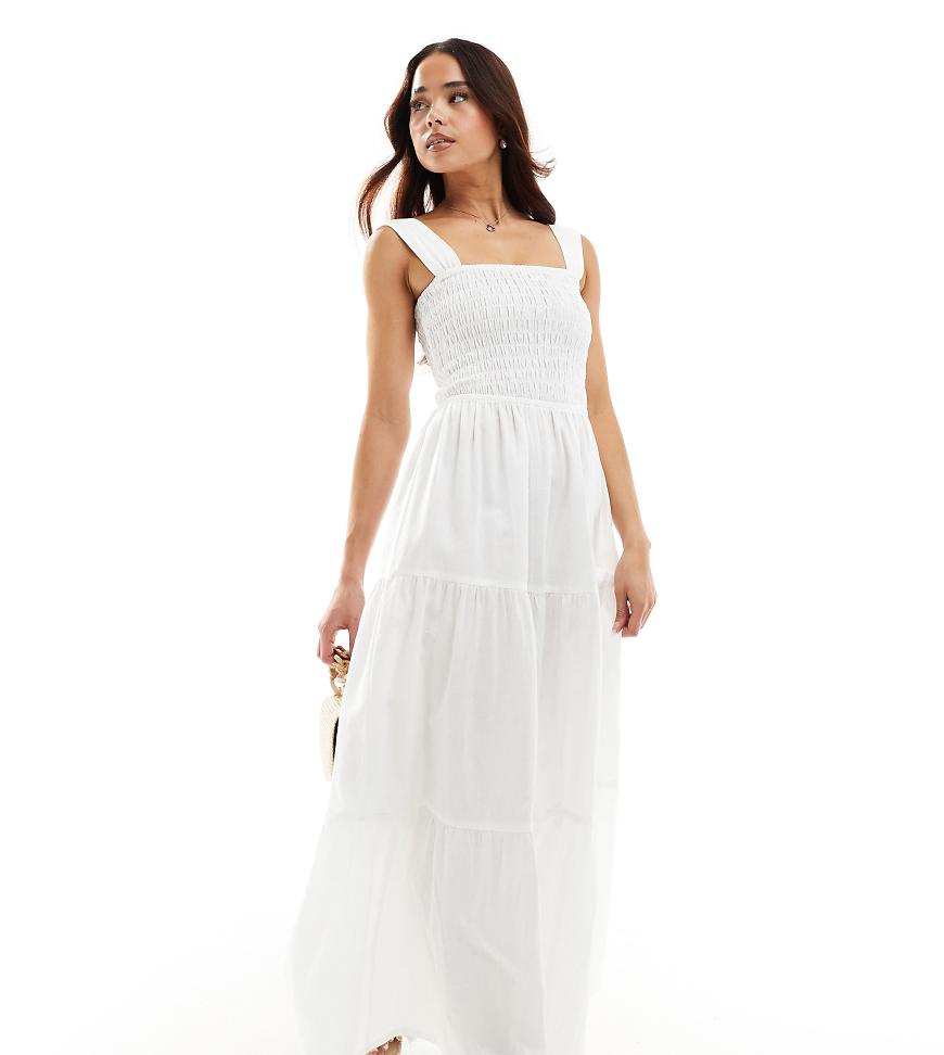 Esmee Exclusive shirred waist maxi summer dress in white