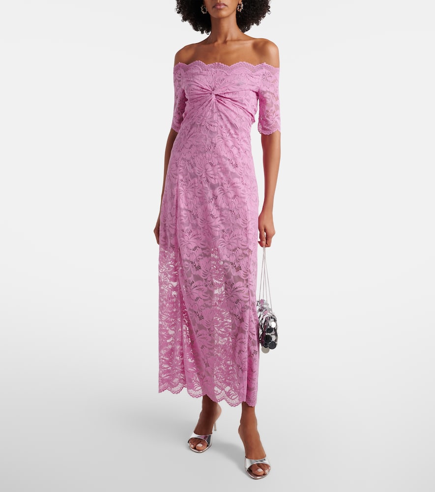 Off-shoulder lace midi dress