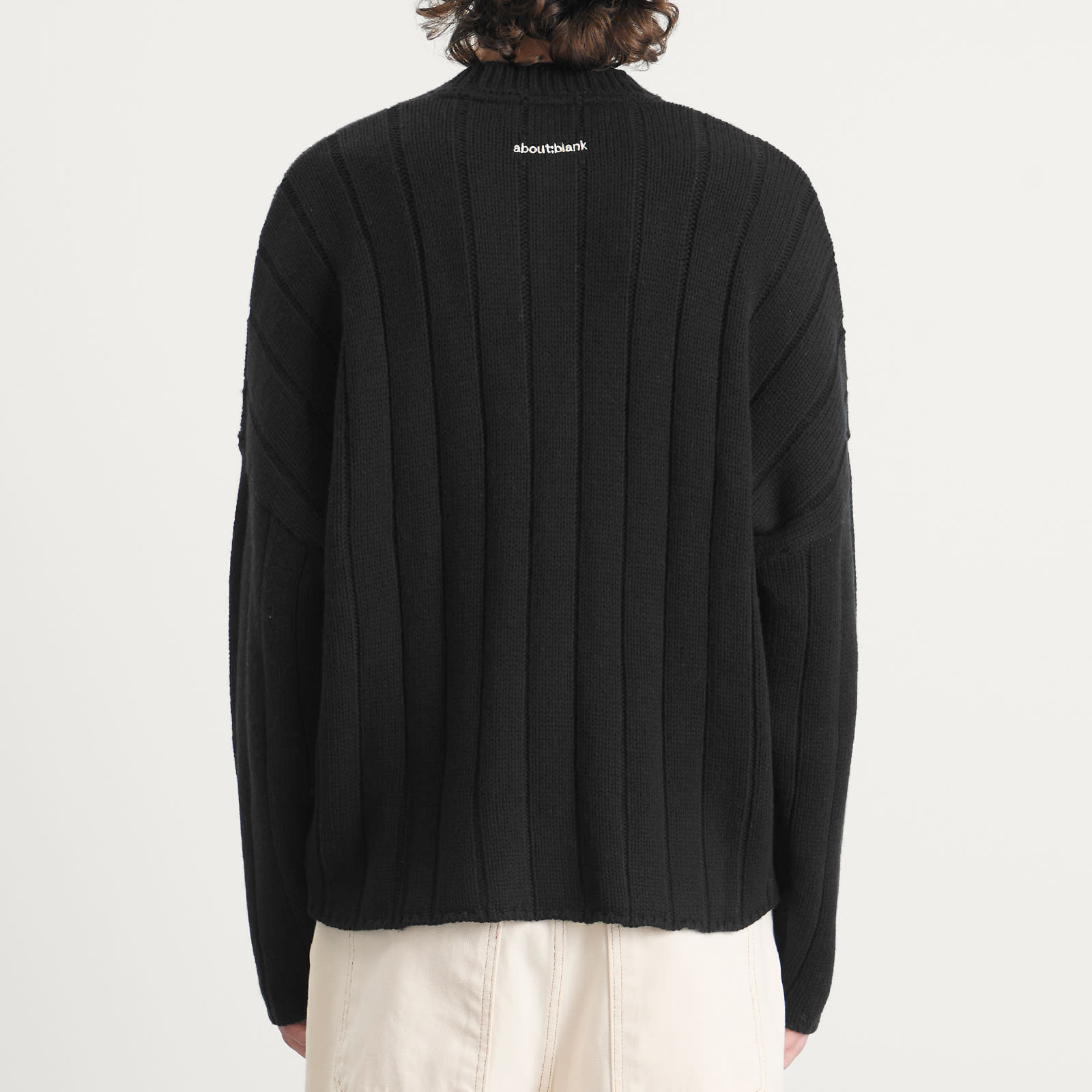 Men's Large Rib Knit Crew Black