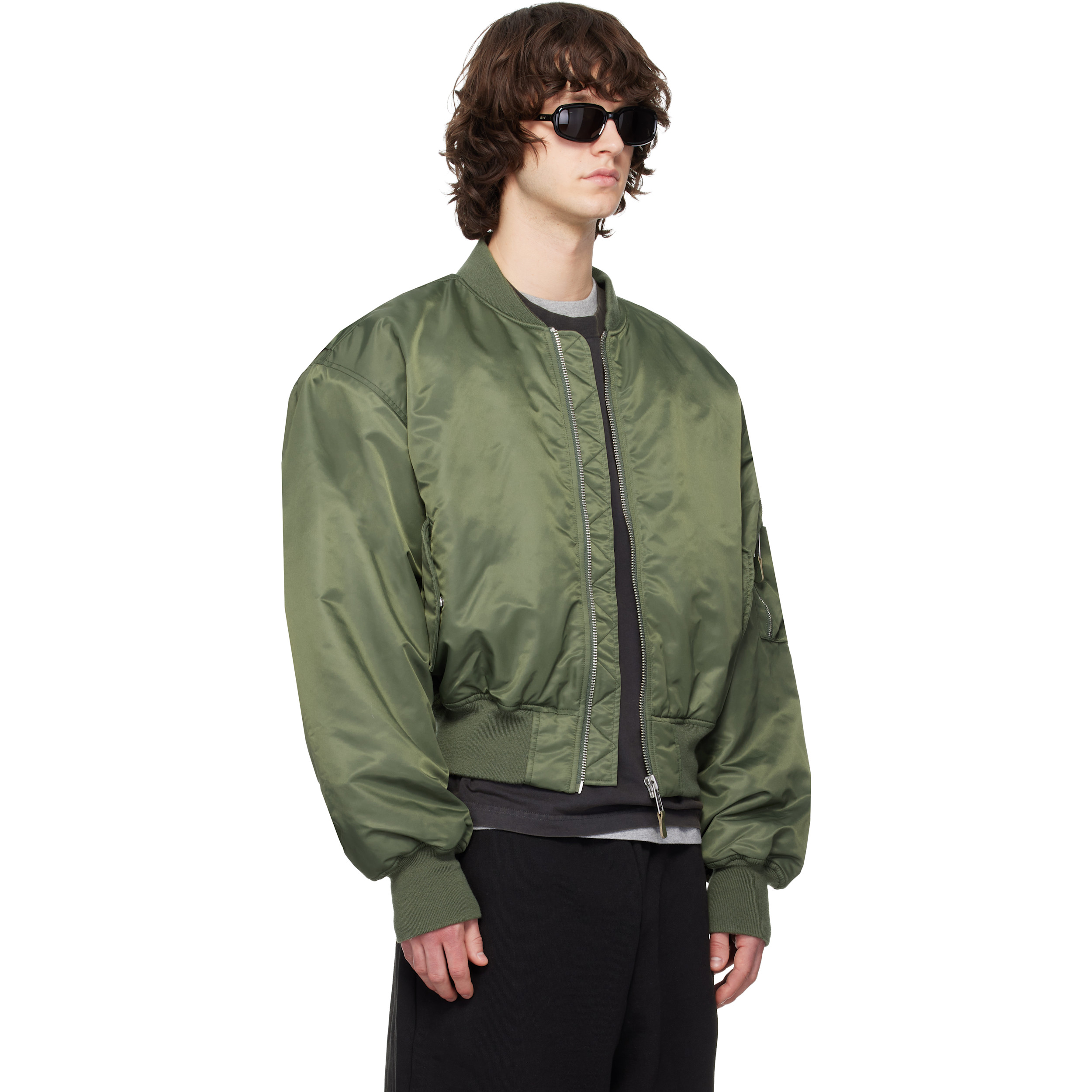 Khaki Cropped Broad Bomber Jacket