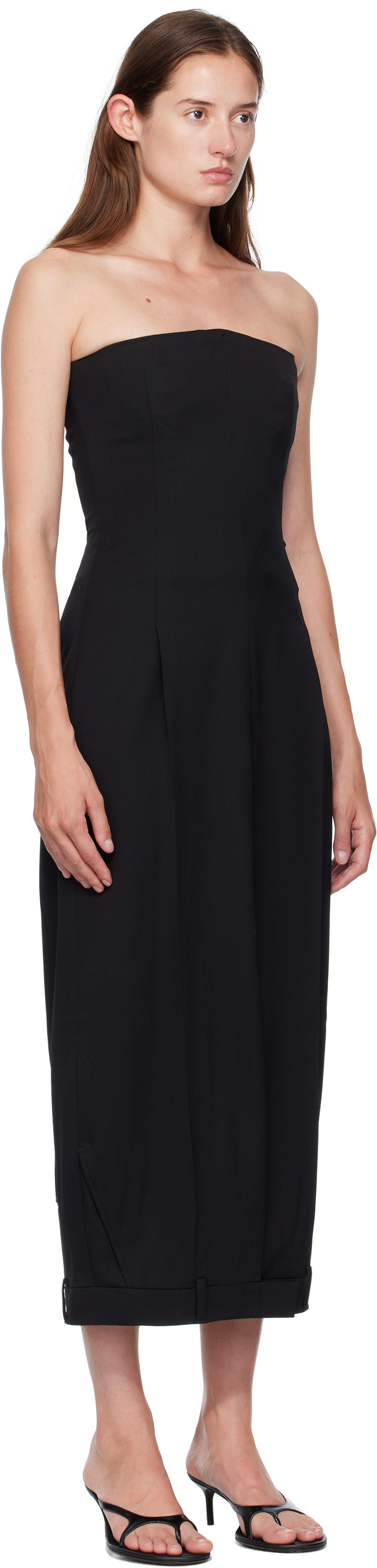 Black Upside-Down Tailored Pantadress Maxi Dress