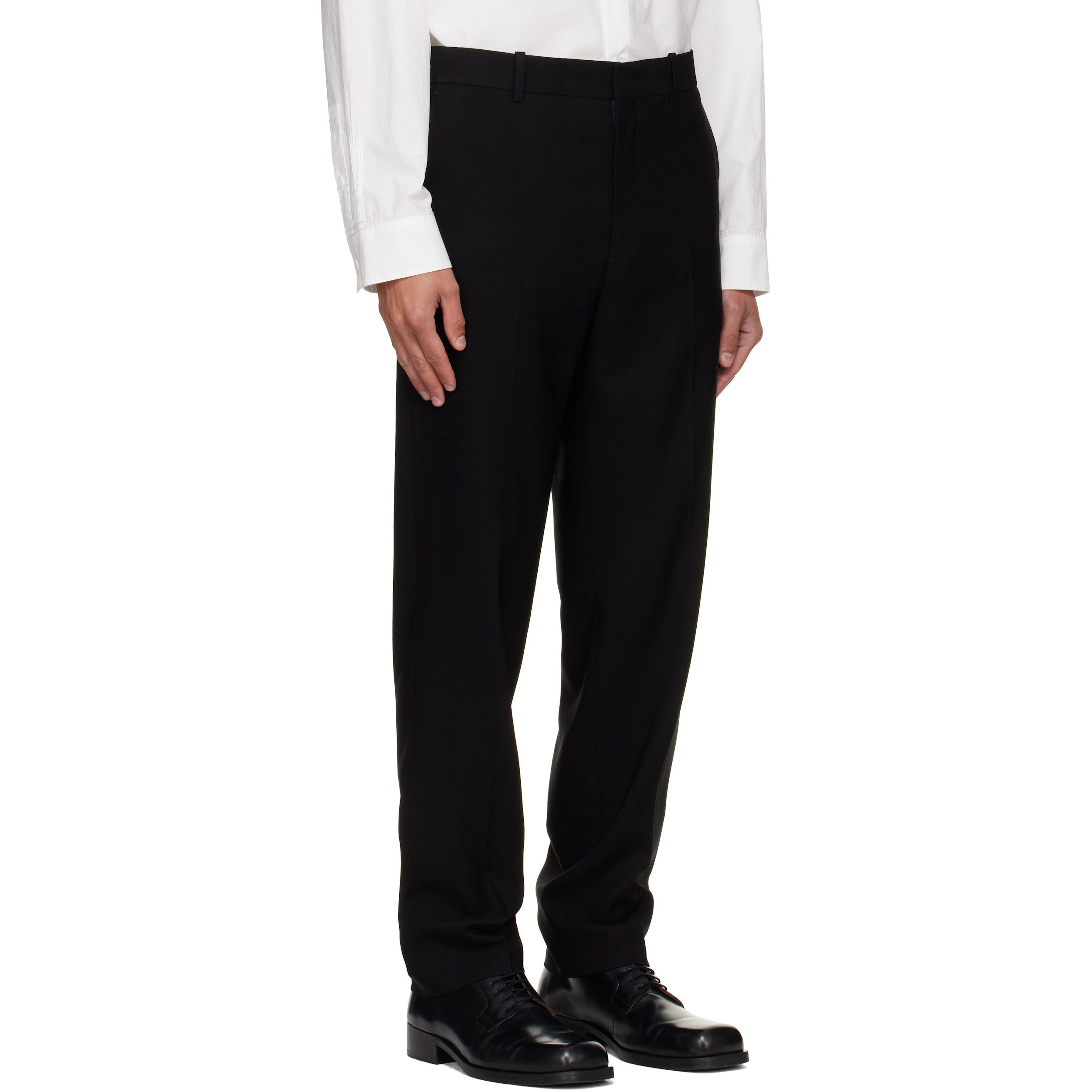 Black Wool Set-Up Trousers