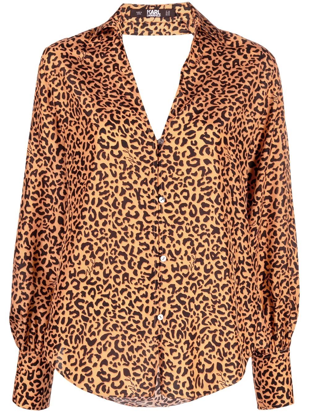 Leopard-print backless silk blouse - Orange