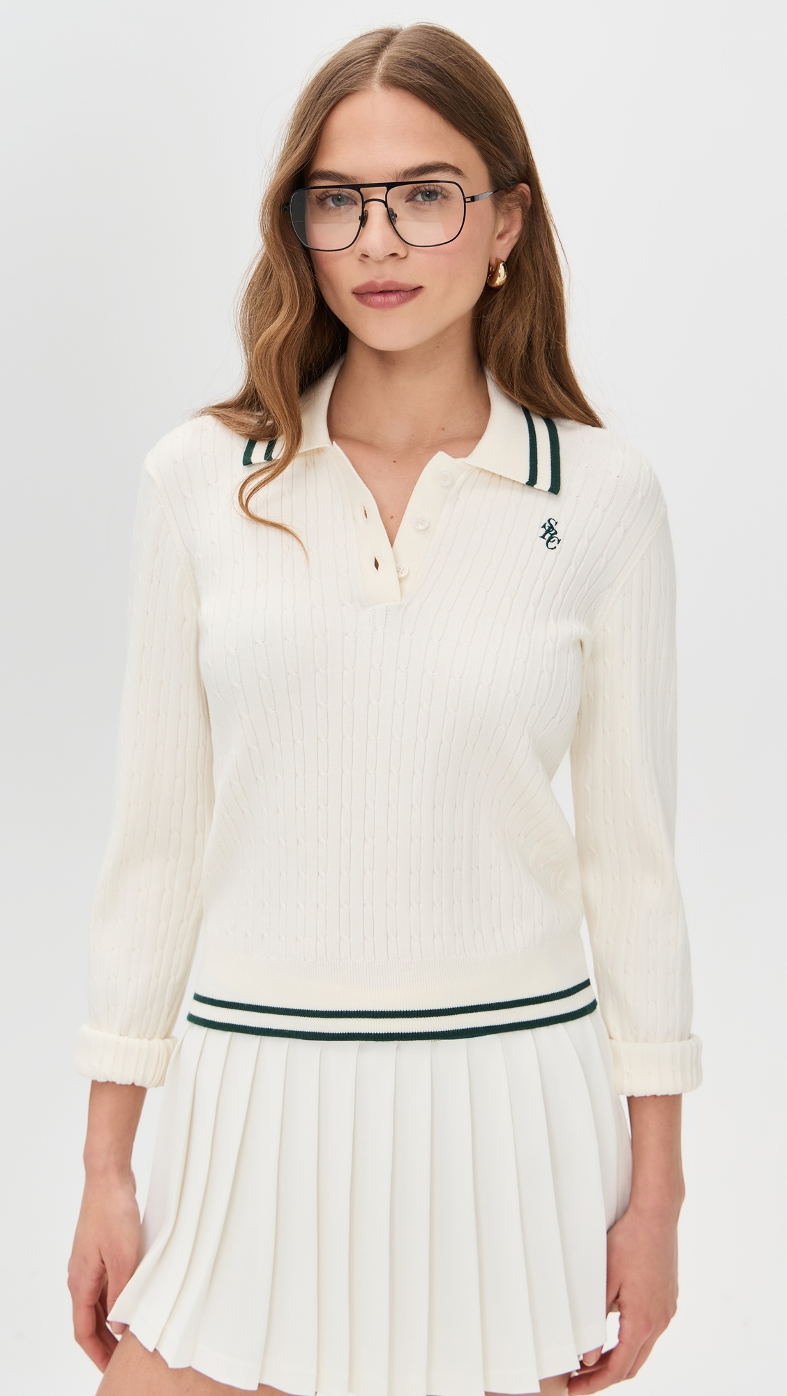 SRC Mini Cable Long Sleeve Polo Ecru/Forest