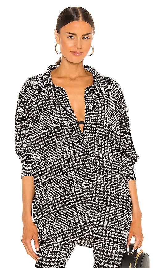 Norma Kamali Oversized Boyfriend NK Shirt in Large Glenn Plaid Tweed. S also in