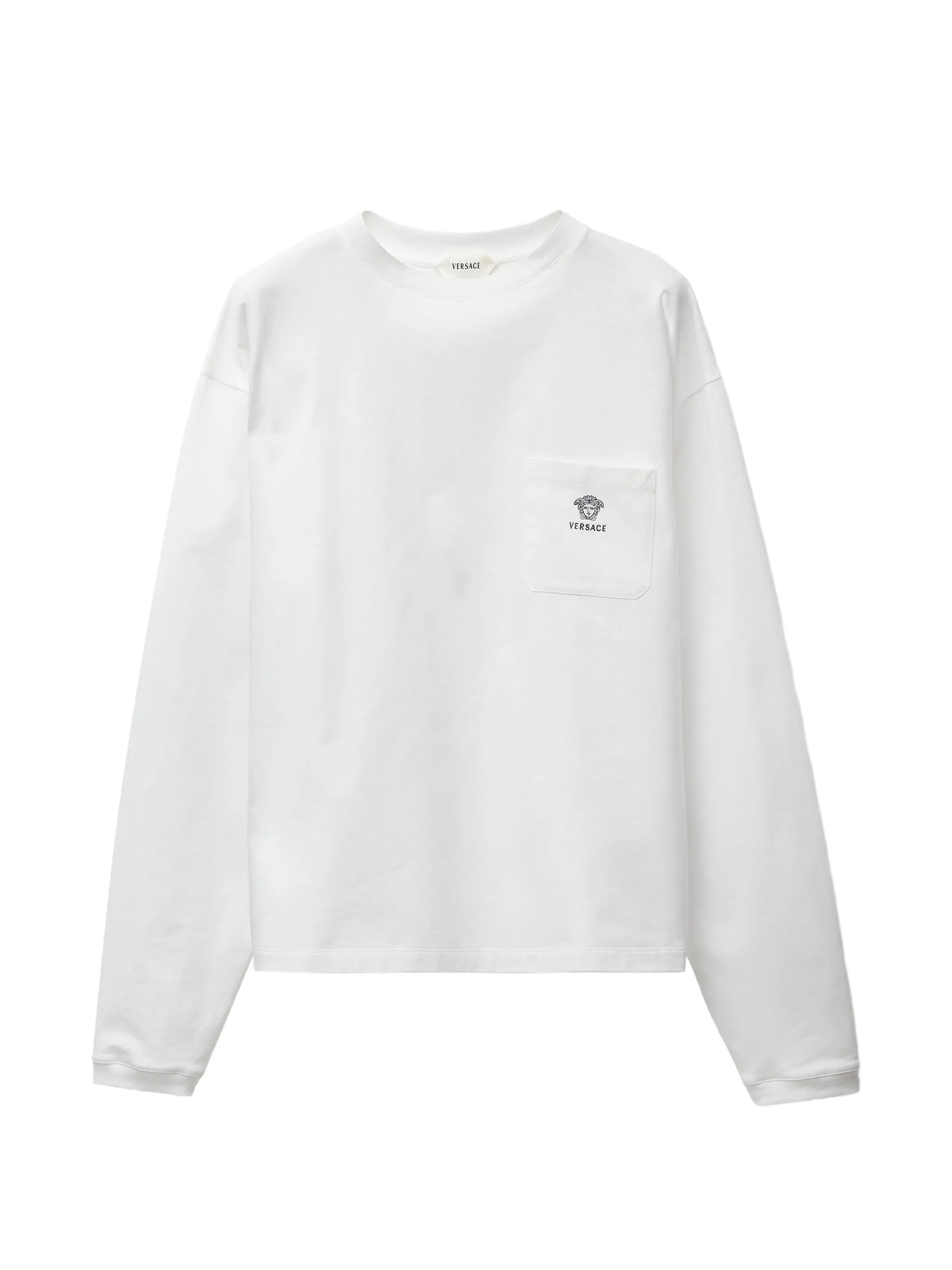Medusa Logo Embroidered Cotton Crewneck Long Sleeve Shirt