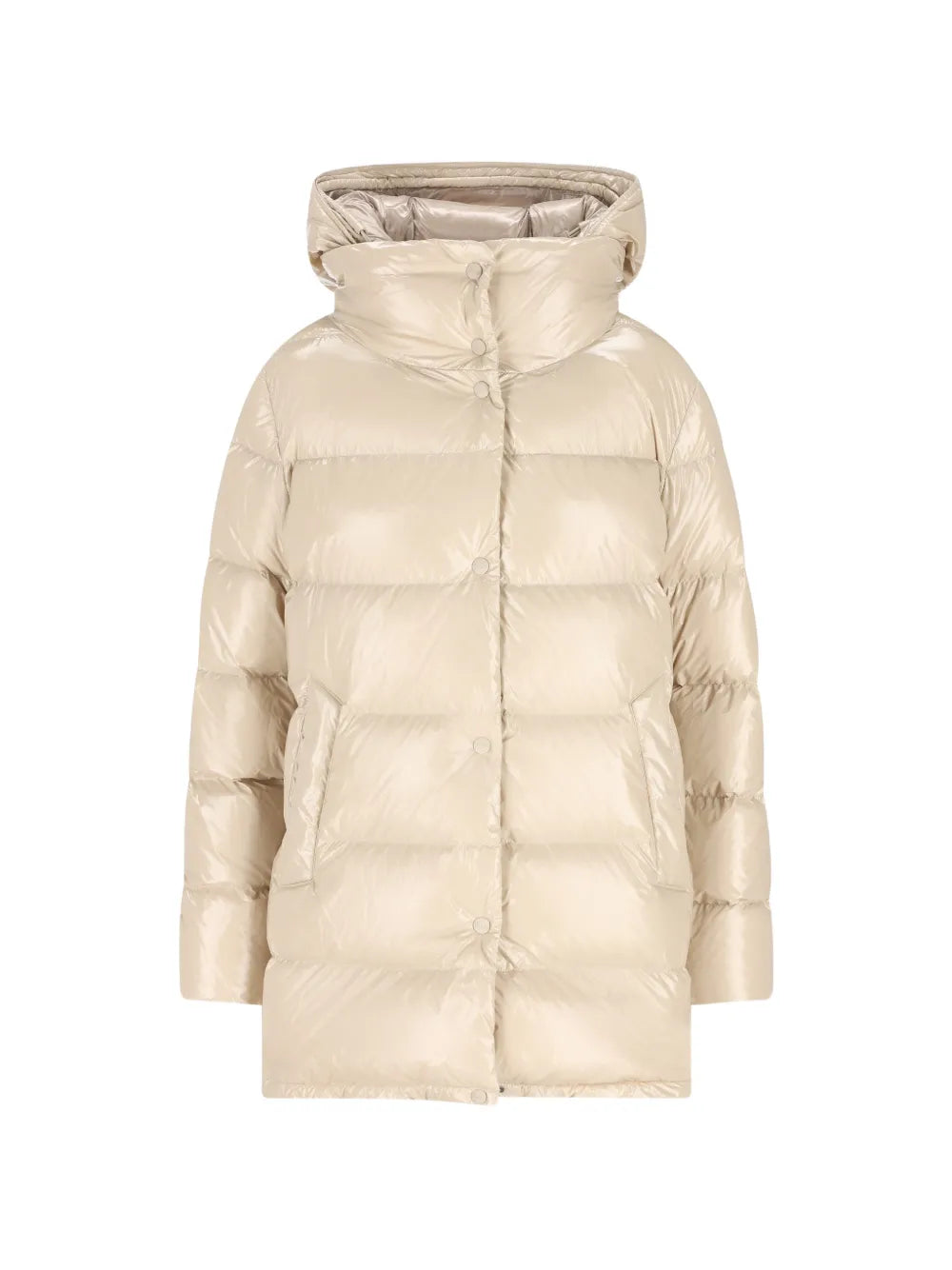 Hooded Padded Down Jacket — Cream