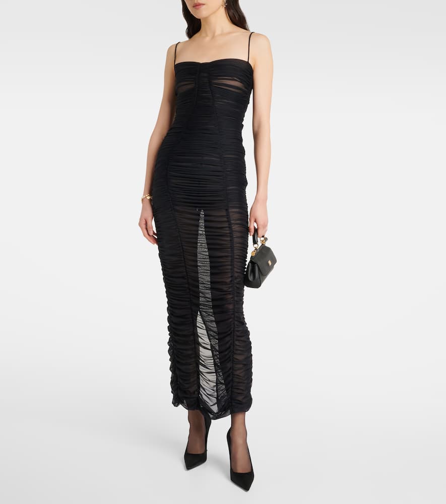Sheer draped tulle midi dress