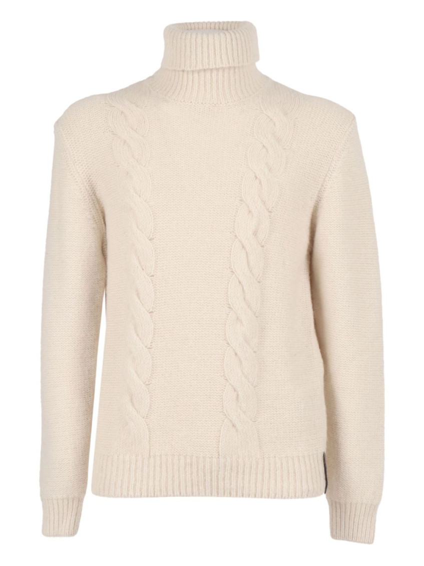 Beige Turtle Neck Ribbed Sweater