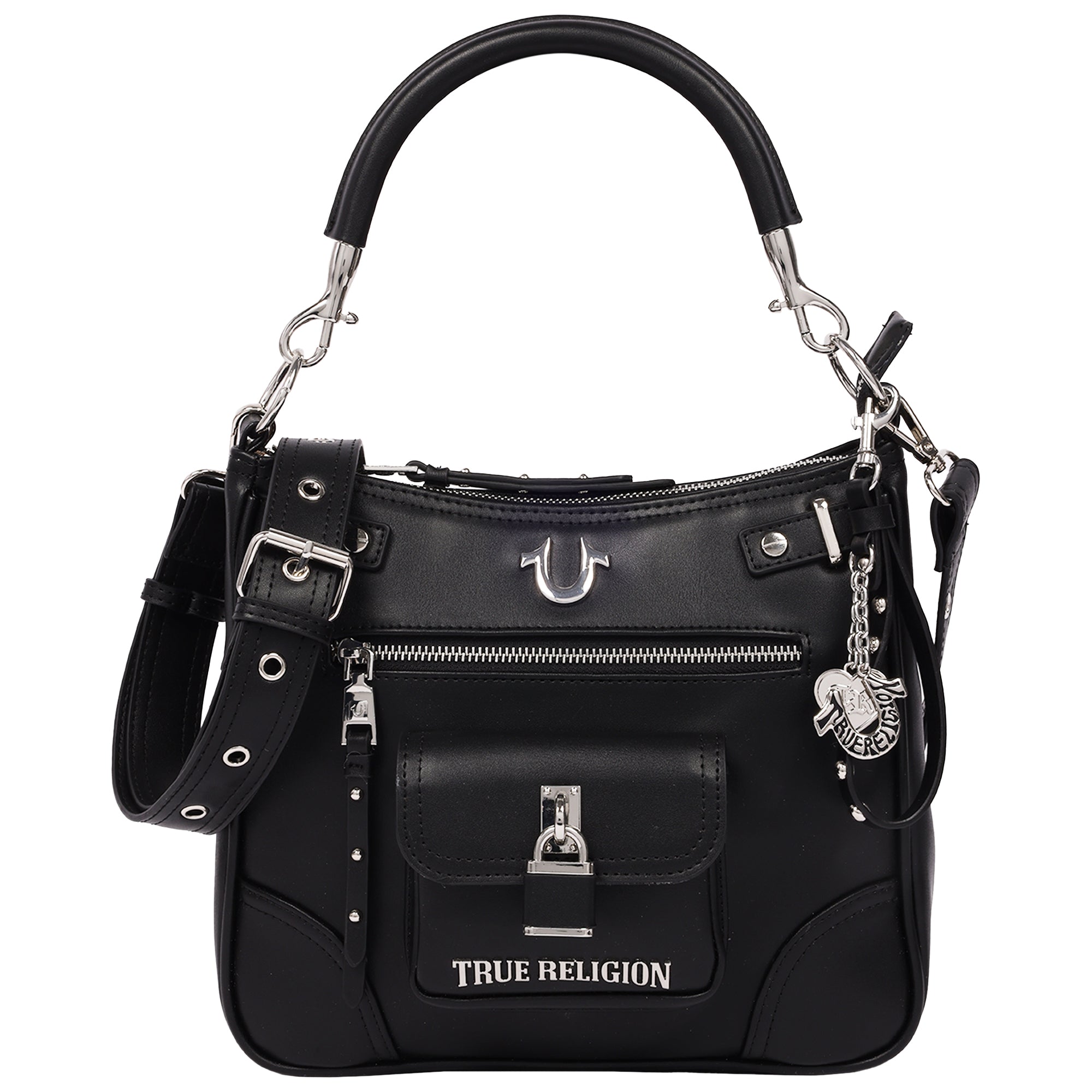 Moto Zip Top Hobo Bag with Lock Pocket Charm - Convertible Shoulder & Crossbody Purse