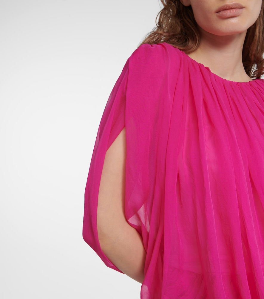 Gathered silk chiffon top