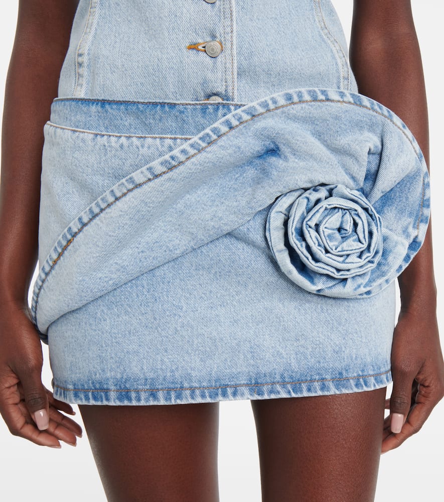 Floral-appliqué denim miniskirt