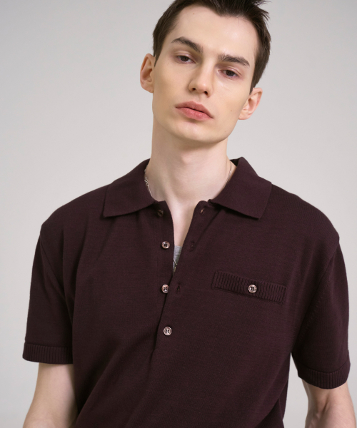 Refined Knit Polo Shirt Burgundy
