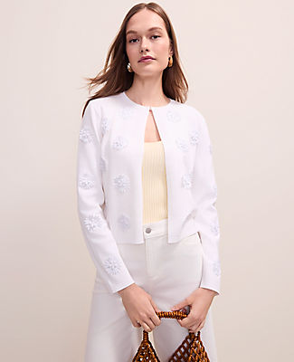 Ann Taylor Floral Appliqué Cardigan