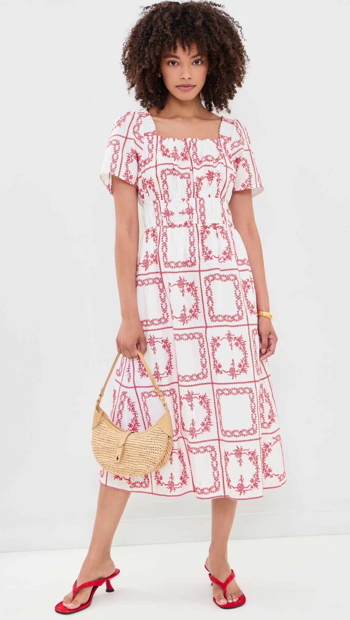 Nanette Dress Ivory Red Handkerchief
