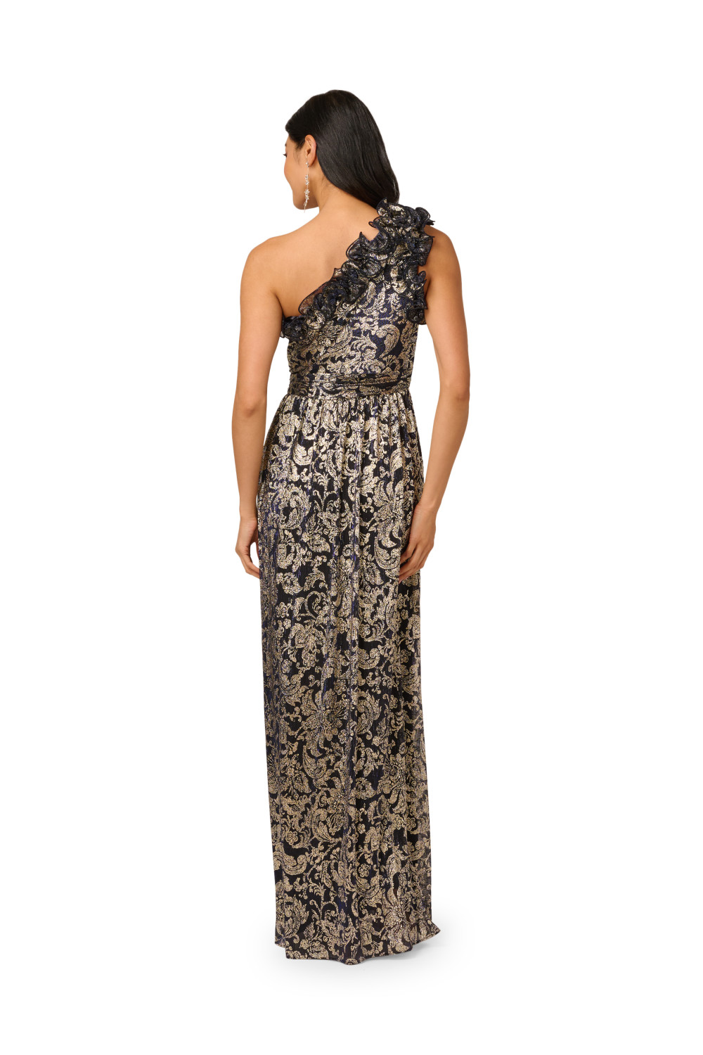 Adrianna Papell Womens One Shoulder Crinkle Gown - Blue