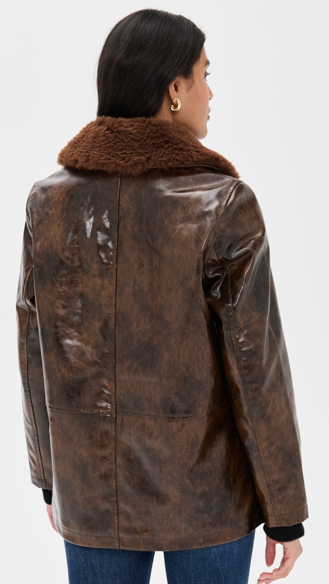 Faux Leather Relaxed Aviator Jacket Glazed Chocolate