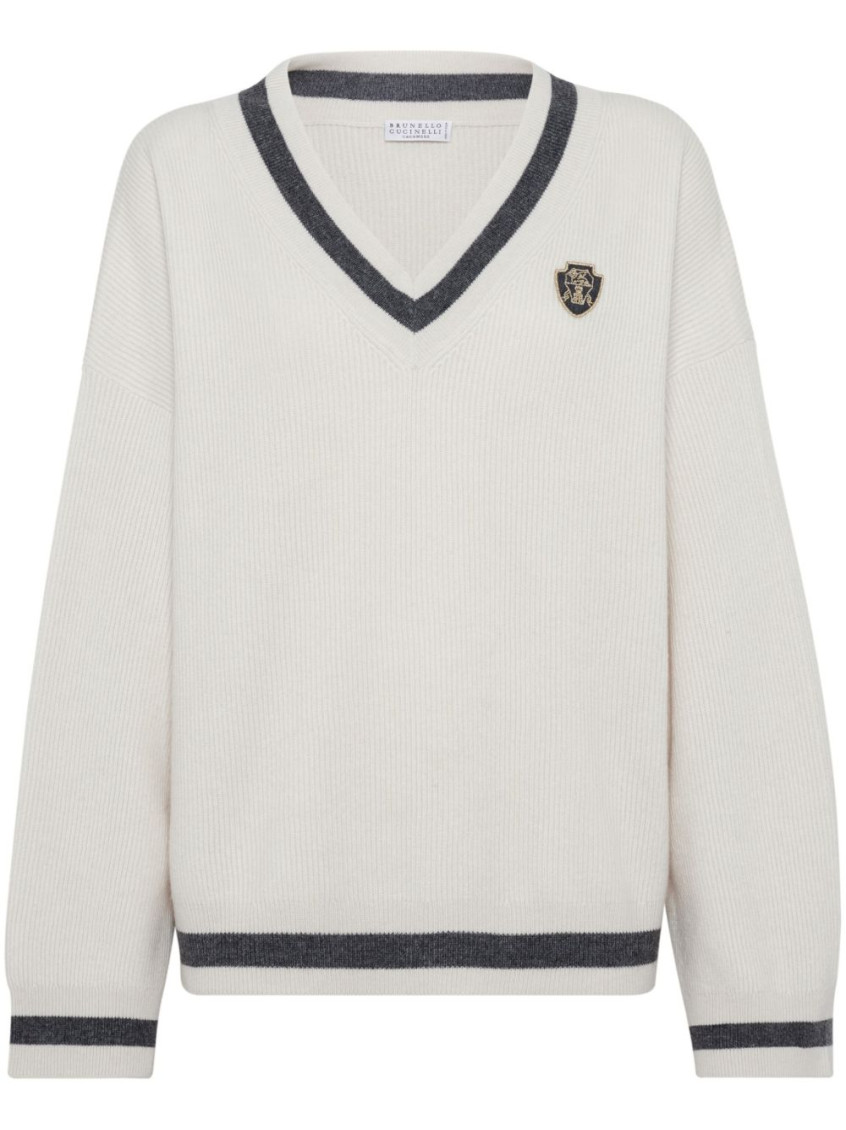 Ribbed Cashmere Sweater With Contrasting Stripe