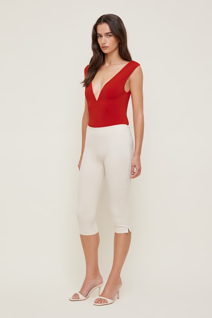 Sculpt Plunge Sweetheart Bodysuit - Red - Women Clothing
