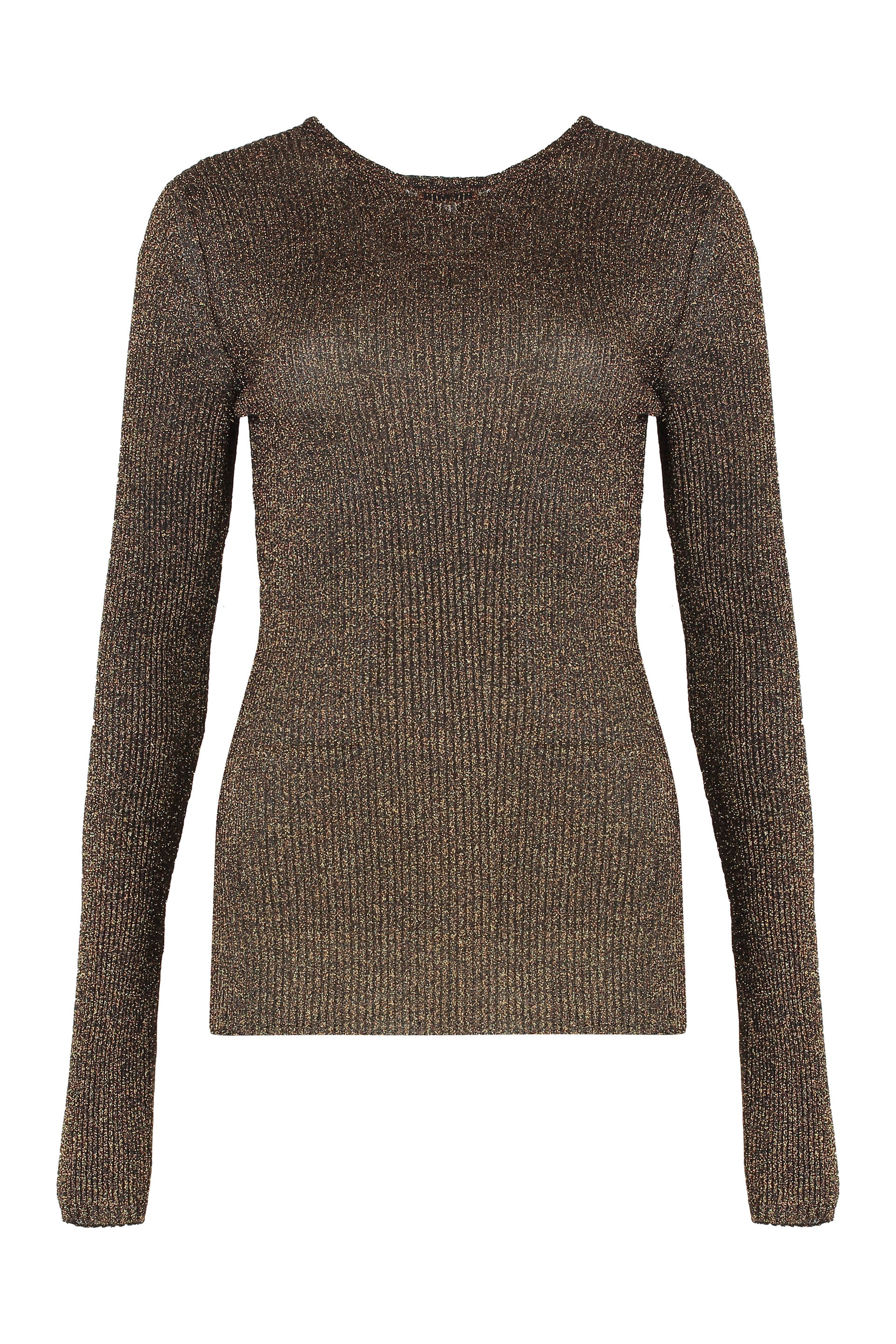 Lurex-Blend Round-Neck Ribbed Sweater