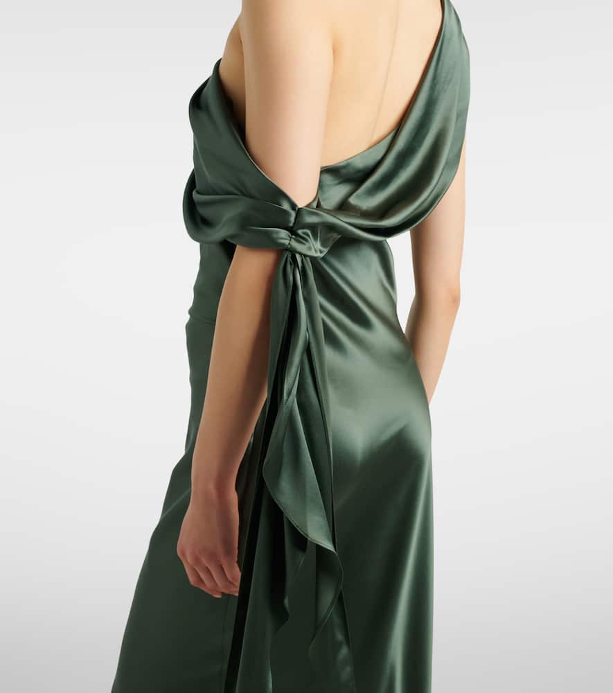 Draped asymmetric silk satin gown