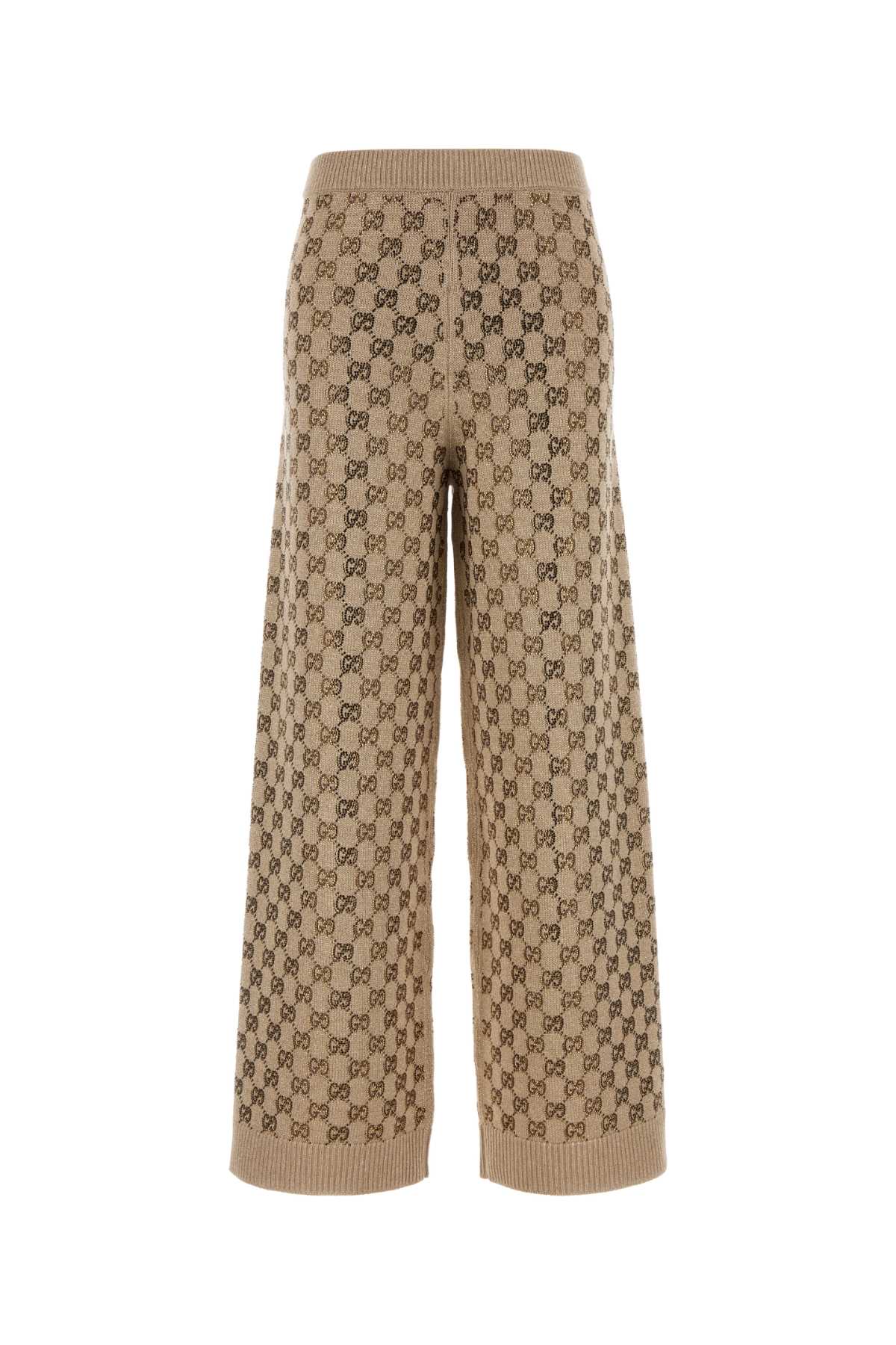 GG Logo-Jacquard Wool Blend Joggers — Beige