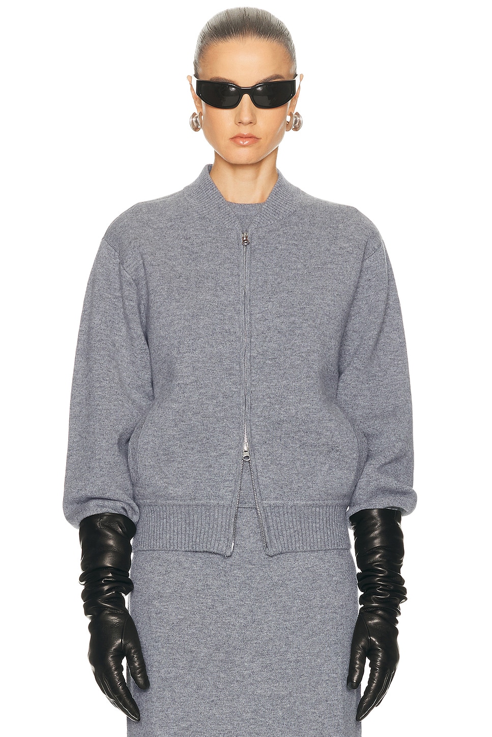 SRG Velma Knit Bomber Jacket in Grey. L. Also in M, S, XL