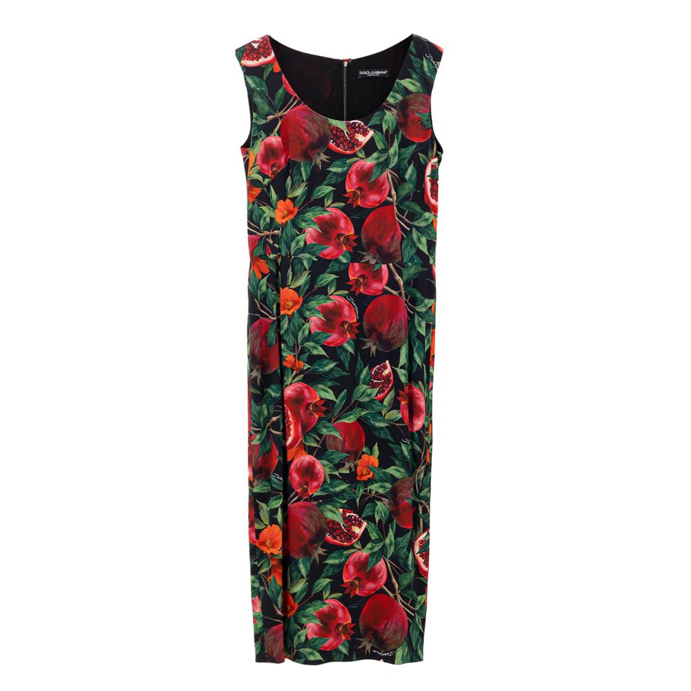 Pomegranate Print Viscose Dress — Black