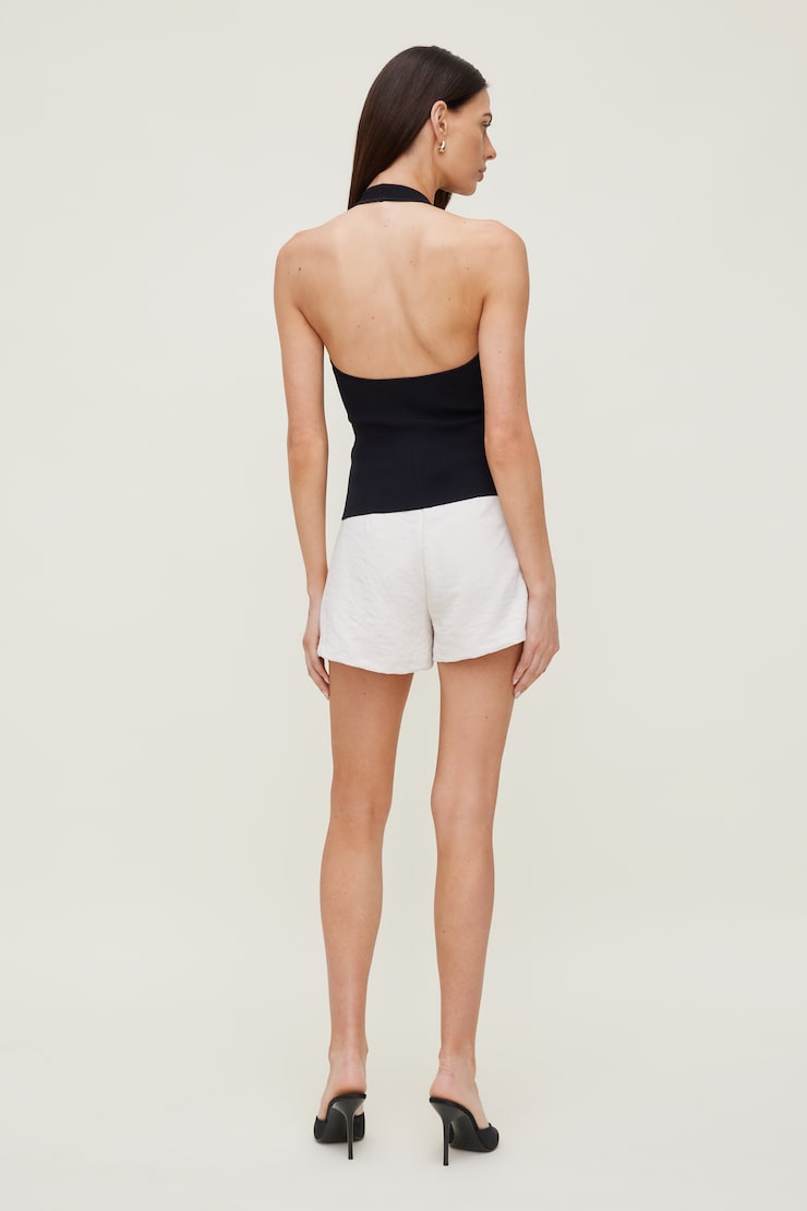 Halter Sweater Tank Top - Black - Women Clothing