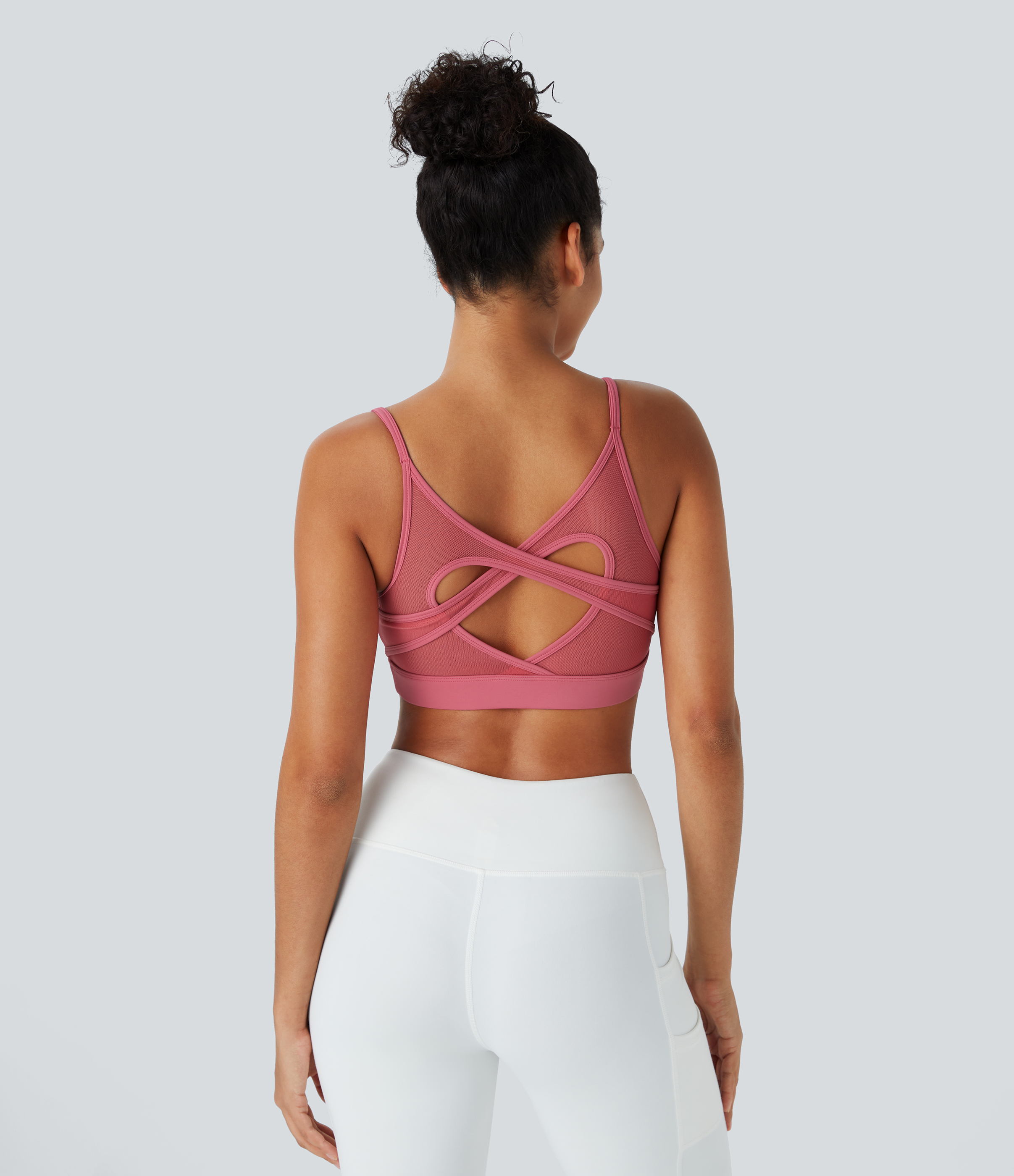 SoftlyZero™ Airy Low Support Contrast Mesh Cool Touch Yoga Sports Bra-UPF50+ A-C Cups  - Begonia Rouge