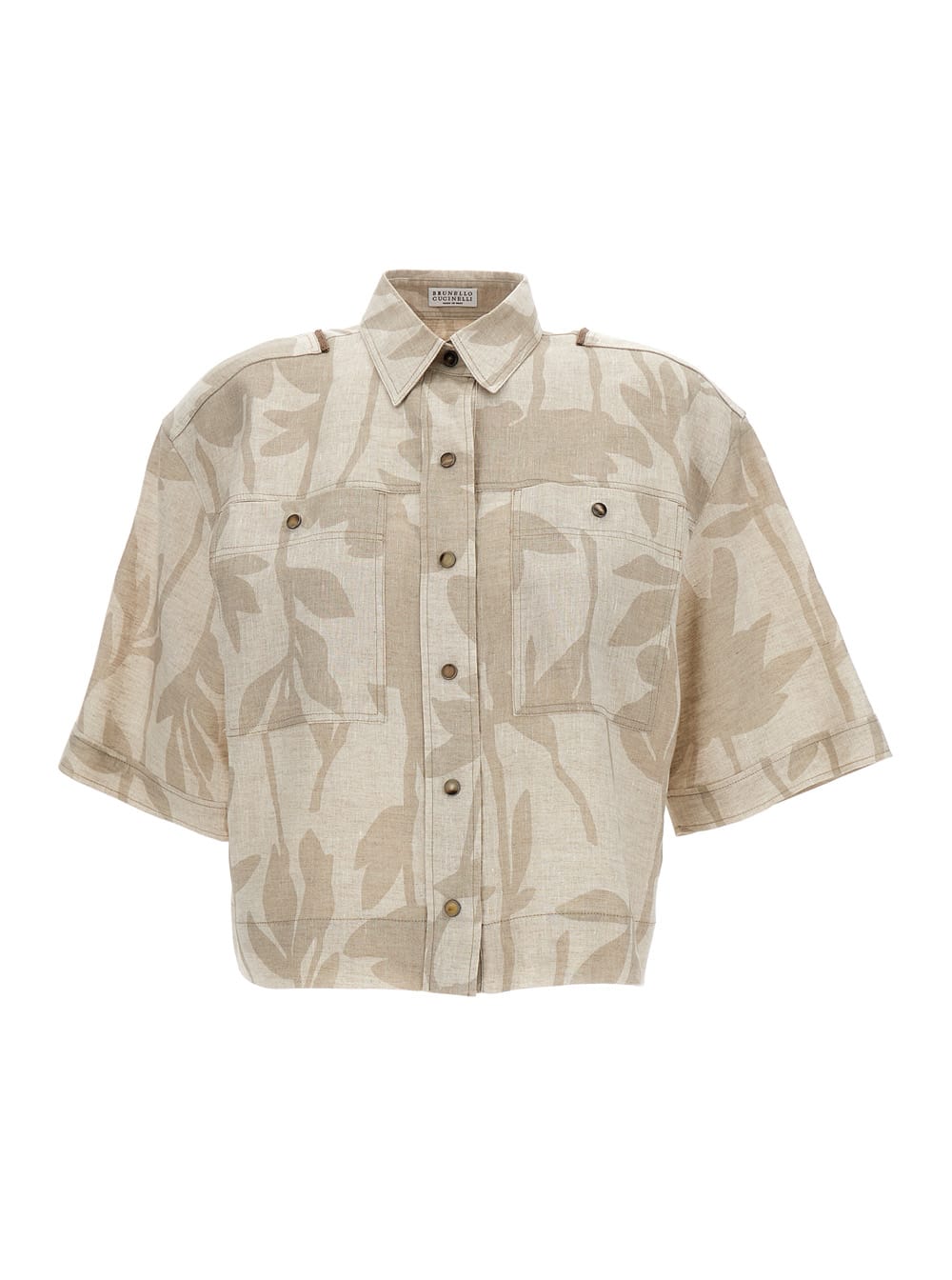 Leaf-print linen shirt - Neutrals