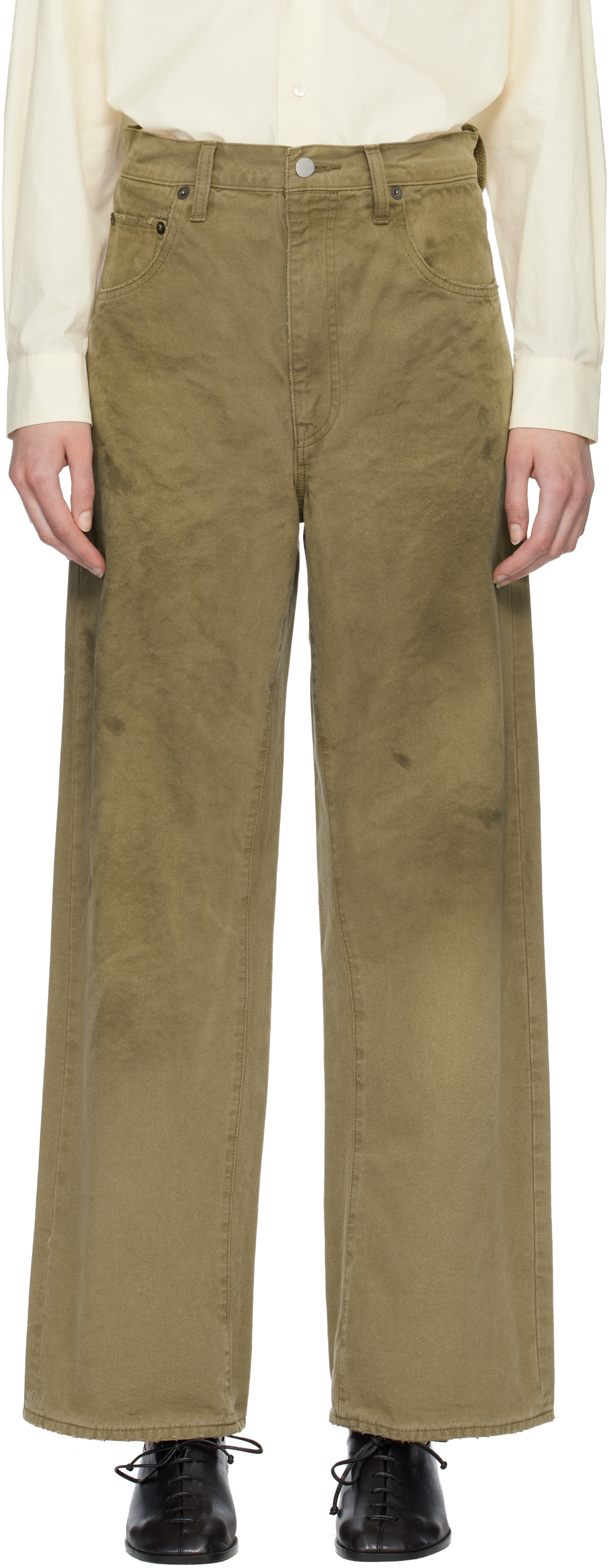 Beige Sulfur Dyed Oxford Vintage Wide Jeans