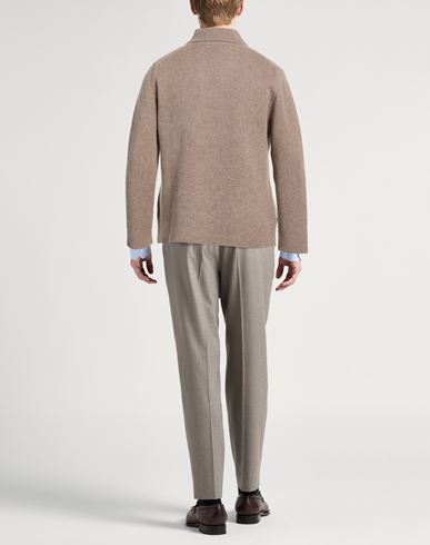 Man Cardigan Taupe Size L Merino Wool