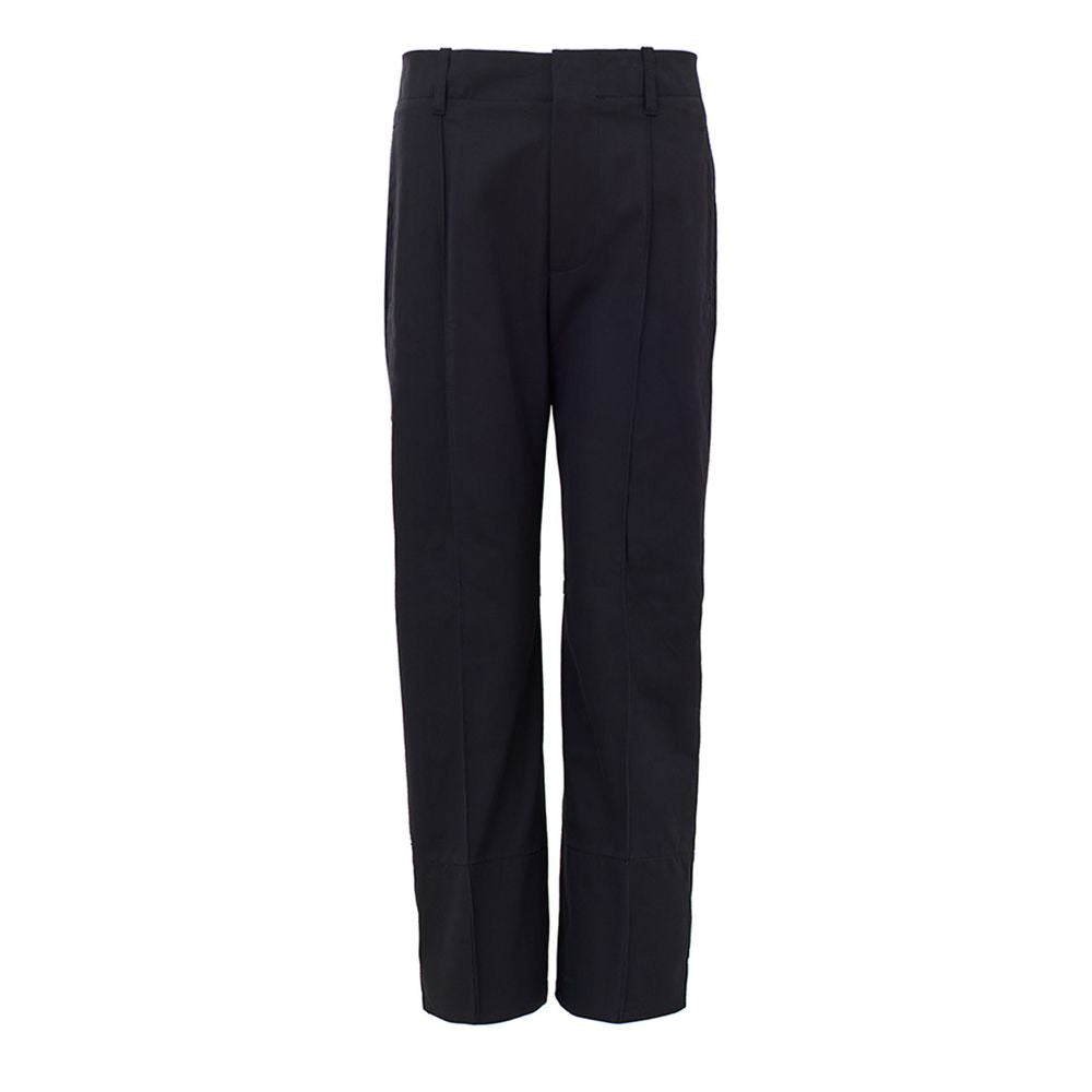 High-Waist Cotton Twill Trousers — Navy