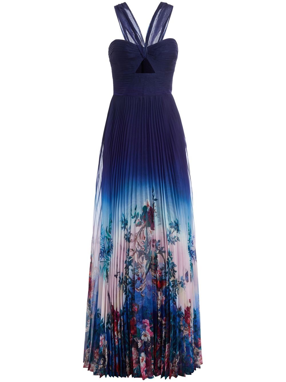 Floral-print pleated gown - Blue
