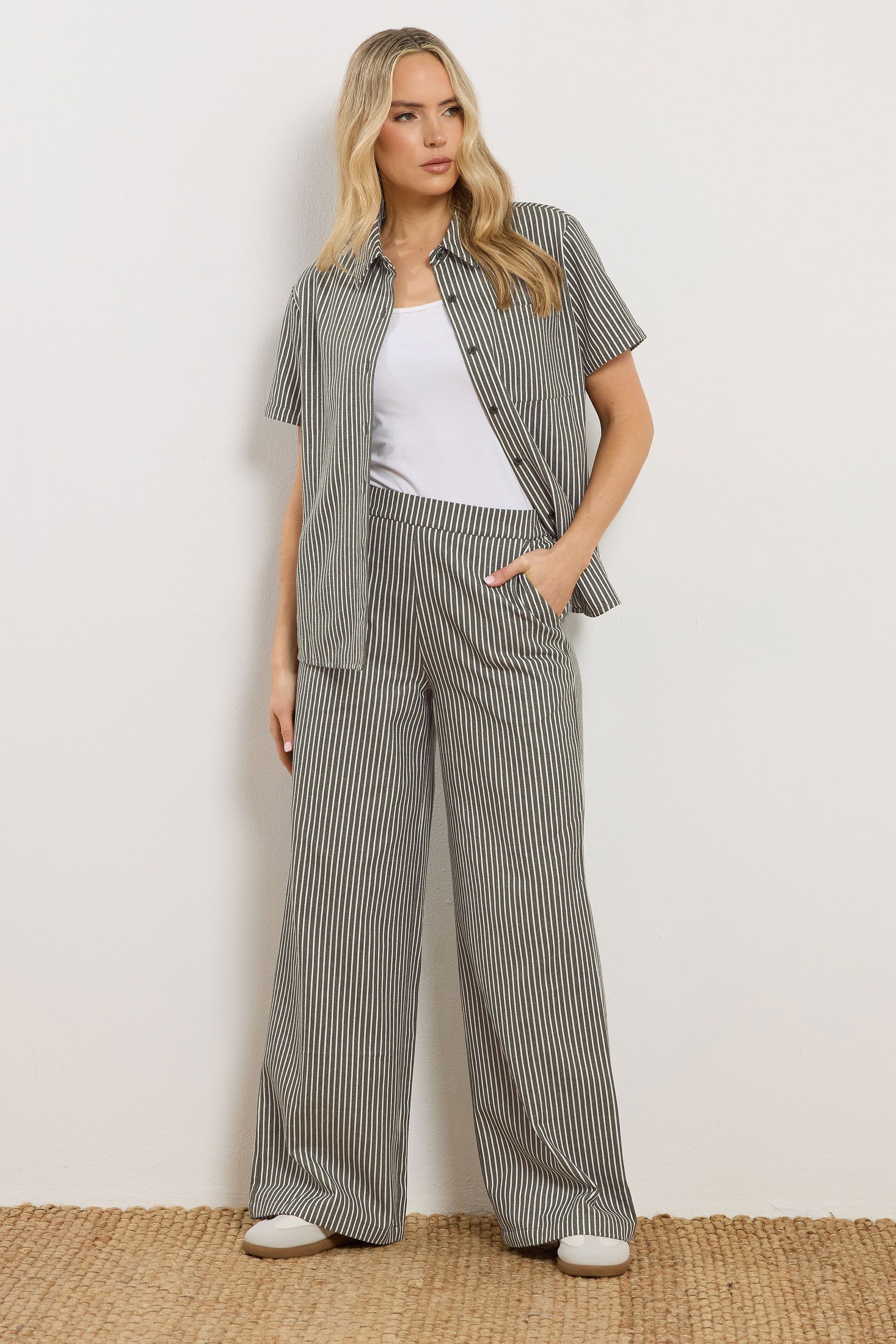 Long Tall Sally Tall Stripe Button Shirt In Olive