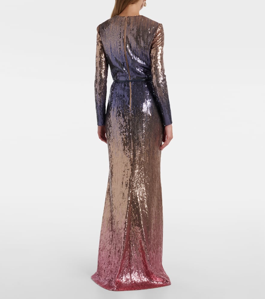 Ombré sequined belted gown