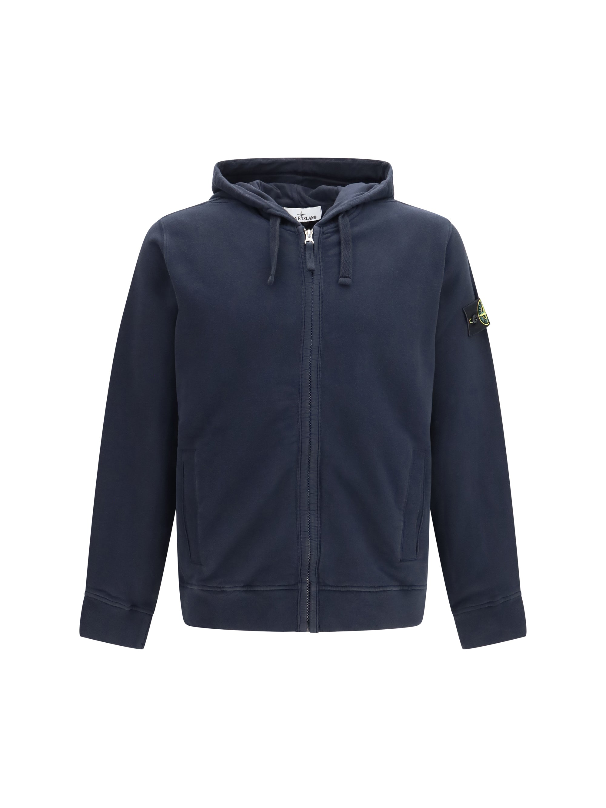 Zip-Front Cotton Hoodie Sweatshirt — Navy