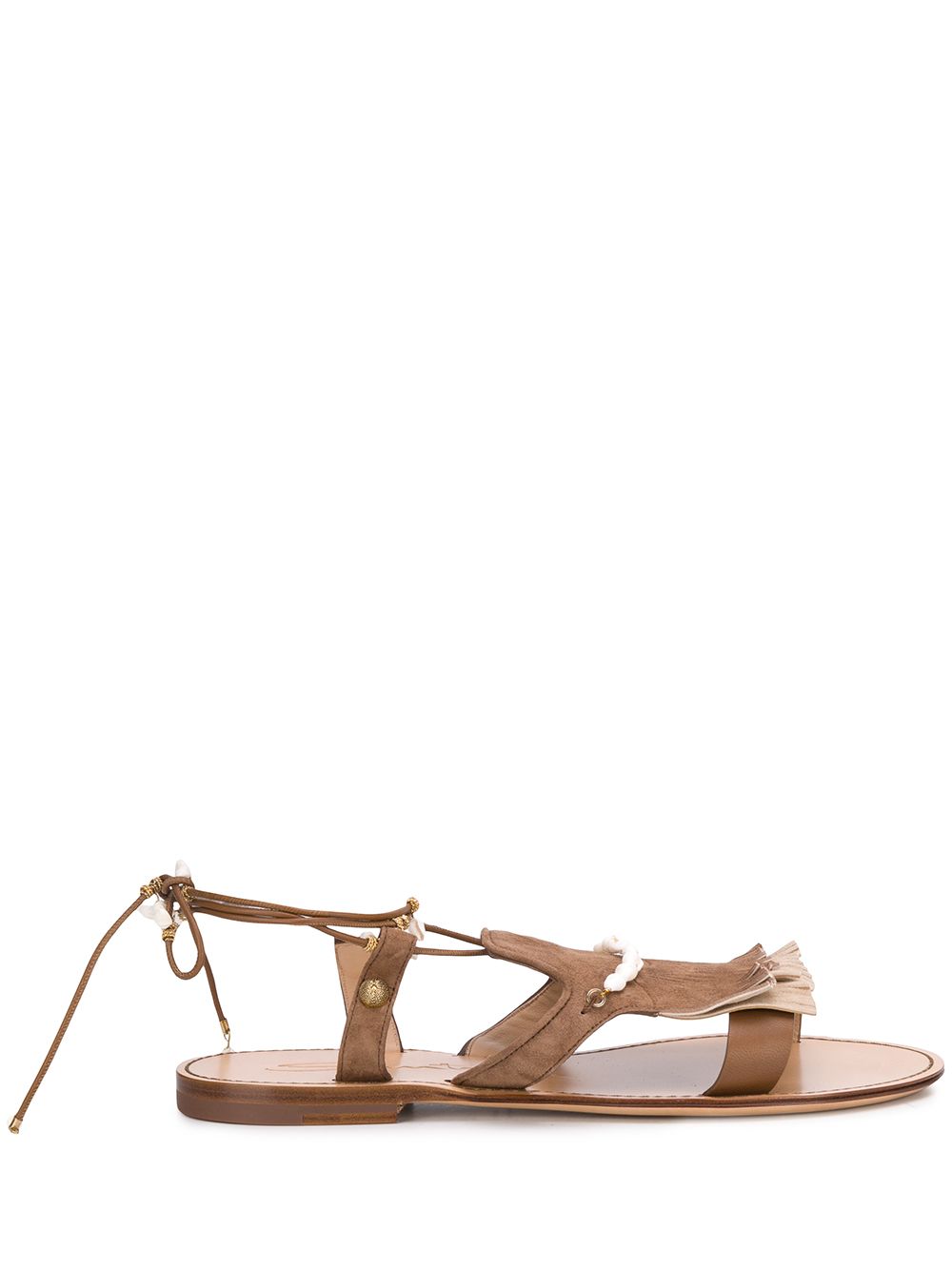 Open toe beaded-fringed sandals - Black