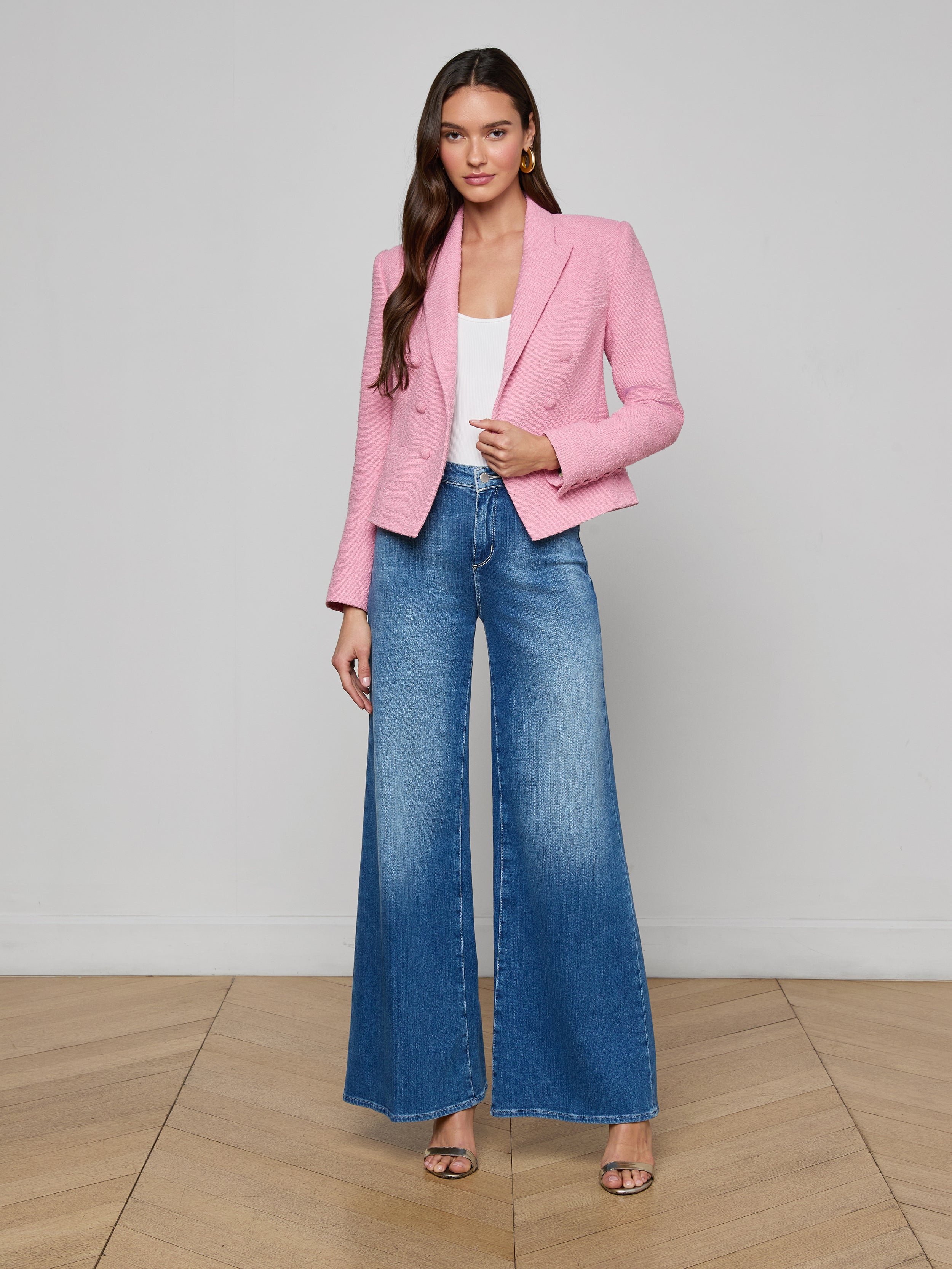 Brooke Tweed Blazer In Fondant Pink/pink Multi Romantic Rose
