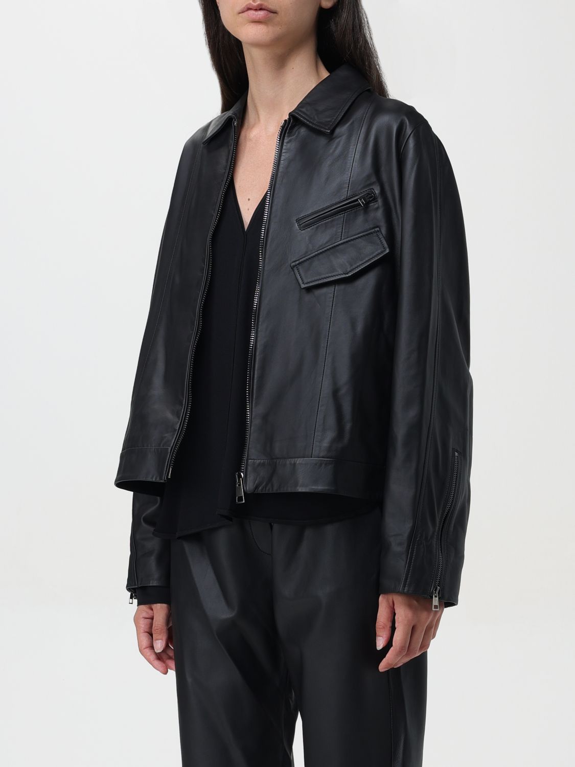 Zip-up leather jacket - Black