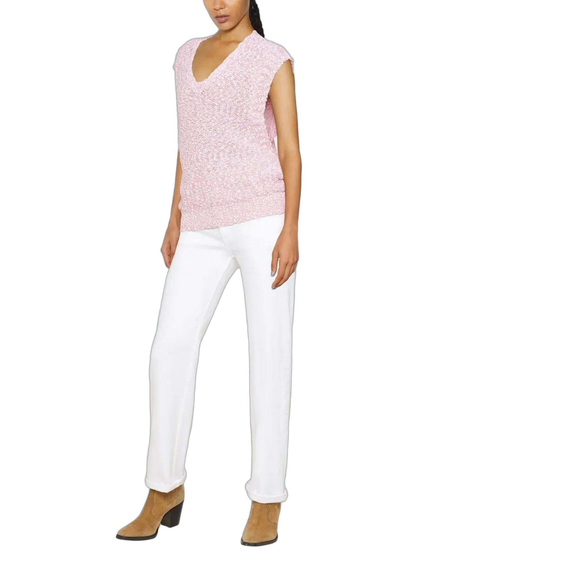 Knit V-Neck Tank Top — Pink