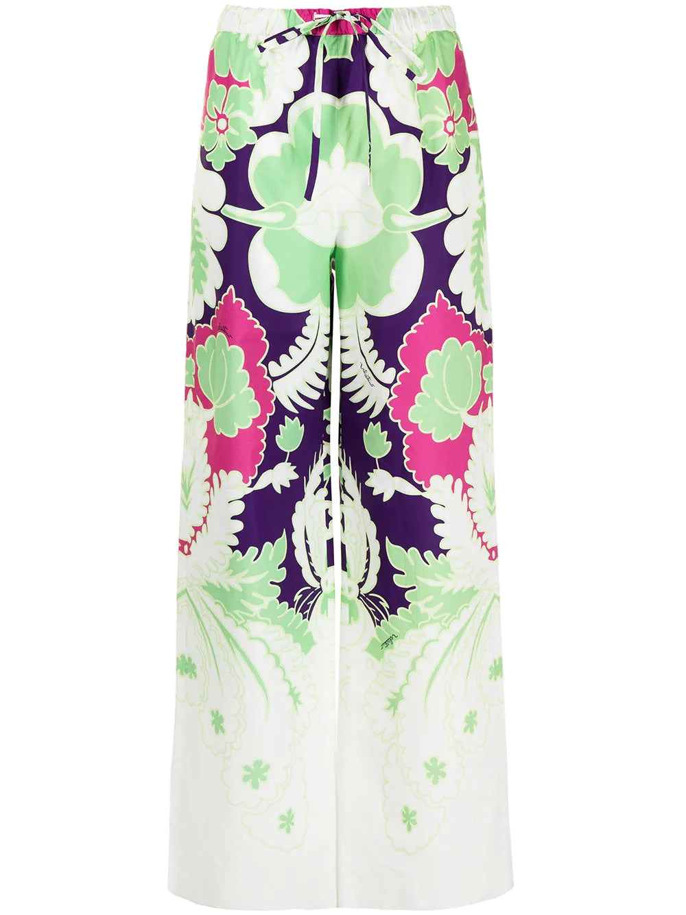 Floral-Print Wide-Leg Trousers — Green